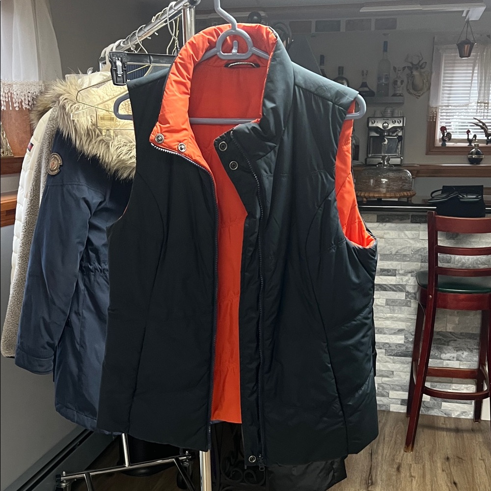 Black Puffer Vest with Orange Lining